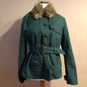Forest Green Gap Jacket with Faux Fur Collar
